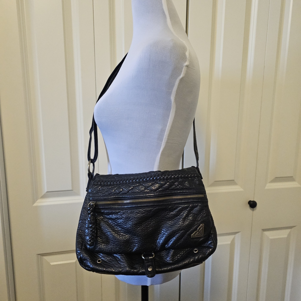 Roxy Crossbody Bag Purse Black Vegan Leather Flap Closure Y2k